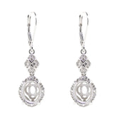 Sterling Silver Semi Mount Earrings Setting with White Topaz, Oval 10x8mm, Dangle Leverback Design